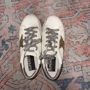 Golden Goose White Sneakers with Silver and gold Detail